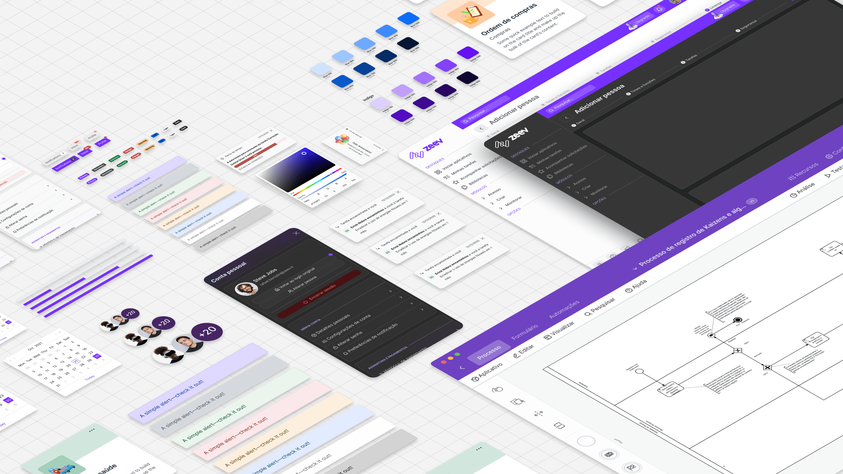 zeev-bootstrap — visão geral do design system com grid de componentes